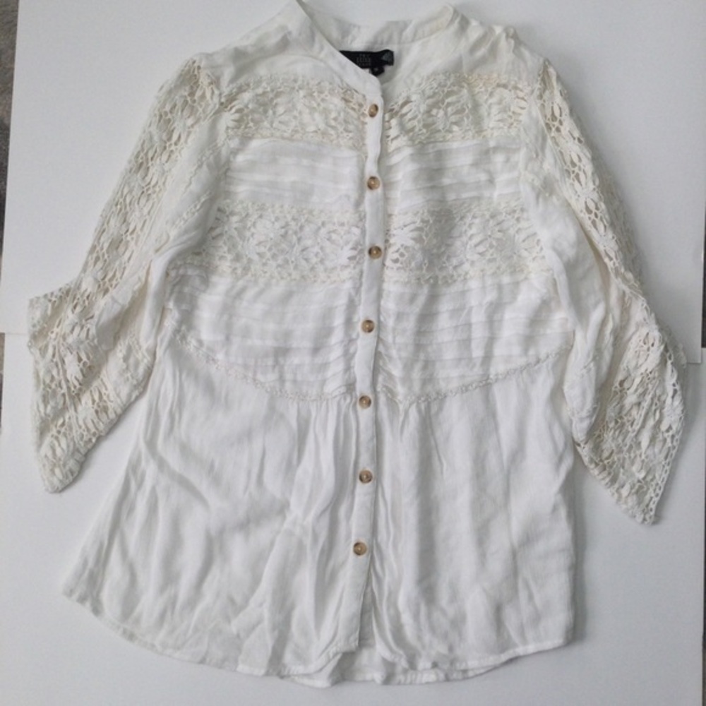 Tru Luxe Jeans Ivory Lace Button Front Blouse Top Size Small